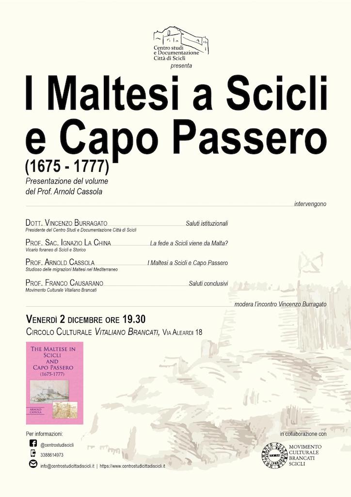 I Maltesi a Scicli e Capo Passero (1675 – 1777): Arnold Cassola ne parlerà a Scicli