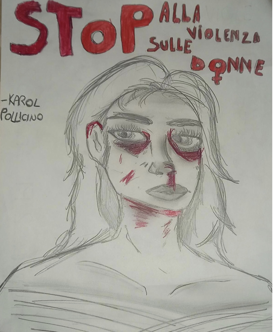 Stop violenza sulle donne: disegno di Karol Pollicino